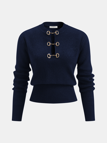 Aurelia - Langarmpullover mit Horsebit-Detail in Marineblau