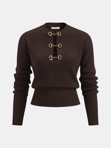 Aurelia - Langarmpullover mit Horsebit-Detail in Dunkelbraun