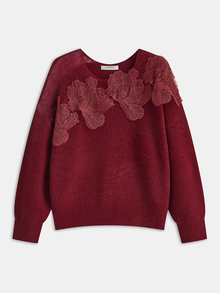 Erika – Pullover aus floraler Spitze, halbtransparent, mit Rundhalsausschnitt in Lila