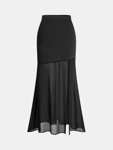 Else - Fischschwanzrock aus Satin mit transparenten Einsätzen in Schwarz