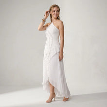Bandeau Sommerkleid mit Plissee und Volants - midi in Weiß
