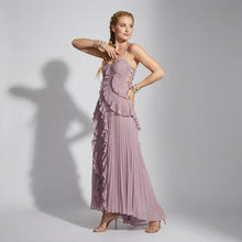 Bandeau Sommerkleid mit Plissee und Volants - midi in Lila