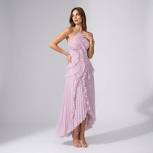 Bandeau Sommerkleid mit Plissee und Volants - midi in Rosa