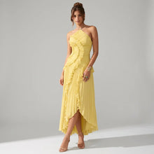 Bandeau Sommerkleid mit Plissee und Volants - midi in Gelb