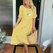 Frieda – Lässiges Midi-Kleid mit Stufenrock für Damen in Gelb