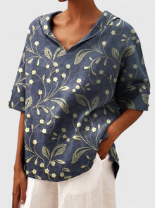 Roselyn | Lockere Floral-Bluse in Dunkelblau