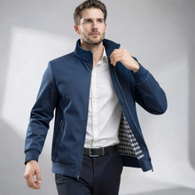 Leichte Blouson Jacke für Herren mit hohem Kragen und gestreiften Bündchen in Blau