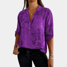 Damen Gemusterte Halblange V-Ausschnitt Bluse in Lila
