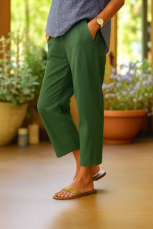 Damen Leichte Sommerhose mit elastischem Bund und weitem Schnitt in Grün