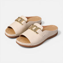 Monika | Damen Pantoletten Breiter Riemen – Sommer Pantoletten Schnalle Strand 2026 in Beige