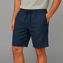 Herren Leinen Sommer Shorts mit elastischem Bund in Marineblau