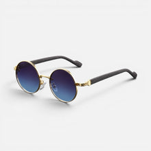 Sonnenbrille Rund Metallrahmen Farbverlauf Gläser in Blau