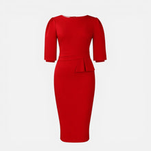 Ingrid | Damen Etuikleid Halbe Ärmel – Tailliertes Kleid Taillendetail Business 2026 in Rot