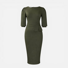 Ingrid | Damen Etuikleid Halbe Ärmel – Tailliertes Kleid Taillendetail Business 2026 in Grün