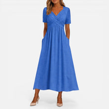 Hilde | Damen Midikleid V-Ausschnitt Taillenfalten – Sommerkleid Midi Elegant 2026 in Blau
