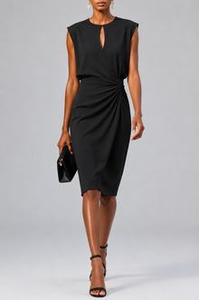Laura – Elegantes Midi-Cocktailkleid mit Schlüssellochausschnitt für Damen in Schwarz