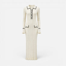 Damen Langarm Maxikleid mit Kragen und Knopfleiste in Beige