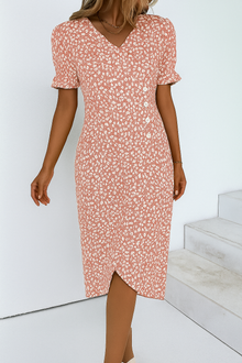 Damen Elegant Leichte Gedruckt Midikleid in Rosa