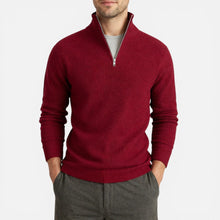 Herren Strickpullover mit Stehkragen und Reißverschluss in Burgunder
