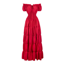 Margarete | Damen Schulterfreies Maxikleid Gestuft – Geraffter Bund Sommerkleid 2026 in Cranberryrot