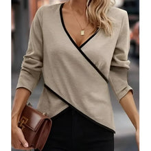 Damen Business Casual V-Ausschnitt Bluse in Khaki