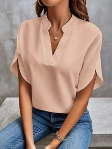 Damen V-ausschnitt Sommer Bluse in Beige