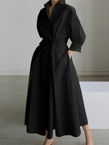 Damen Maxi Wickel Blusenkleid in Schwarz