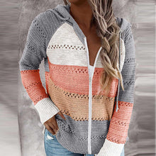 Kapuzenpullover Damen | Reißverschluss & Feminine Streifenoptik in Grau