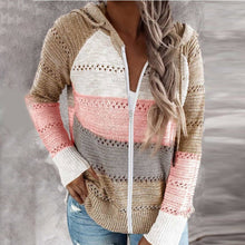 Kapuzenpullover Damen | Reißverschluss & Feminine Streifenoptik in Hellbraun