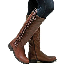 Schnürstiefel Damen | Rutschfest & Kniehoch in Dunkelbraun