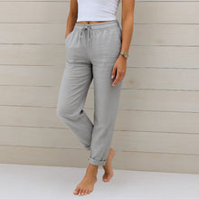 Damen Sommer Kordelzug Leinen Hosen in Grau