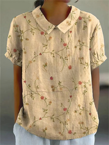 Damen Sommer Blumenhemd mit Knopfleiste in Aprikose