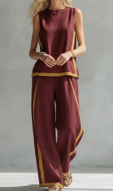 Claire™ - Schickes Leinen Ensemble in Bordeaux