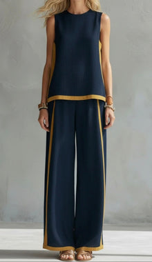 Claire™ - Schickes Leinen Ensemble in Marineblau