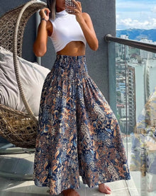 Damen Blumenmuster Weite Sommer Hosen in Marineblau