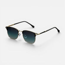 Sonnenbrille Halbrand Metallgestell Getönte Gläser Runde Form in Blau