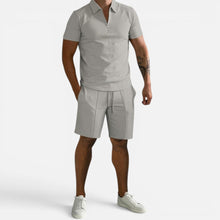 Freizeit Set Poloshirt Shorts Kurzarm Reißverschlusskragen in Grau
