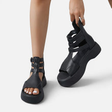 Orthopädische Sandalen Plateau Offene Zehen Knöchelriemen in Schwarz