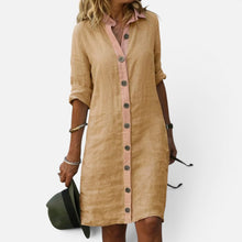 Hemdblusenkleid Knopfleiste Langarm Knielang in Beige