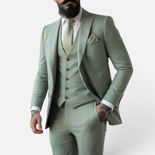 Dreiteiliger Anzug Slim Fit Langarm Reverskragen in Grün