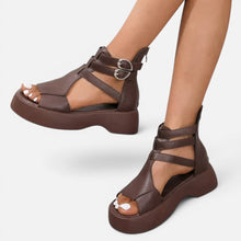 Orthopädische Sandalen Plateau Offene Zehen Knöchelriemen in Braun