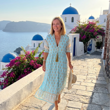 Damen Knopfleiste Midi Sommerkleid in Blau