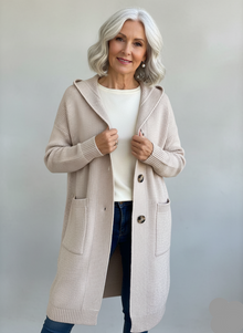 Ruby | Gemütlicher Longline-Cardigan mit Kapuze in Beige