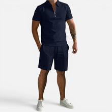 Freizeit Set Poloshirt Shorts Kurzarm Reißverschlusskragen in Marineblau