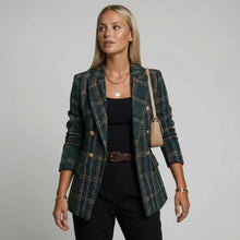 Oversize Blazer für Damen aus Tweed mit Karomuster in leichter Taillierung in Grün