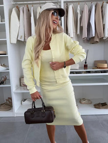 Damen Sommer Zweiteiliger Set Midikleid in Gelb
