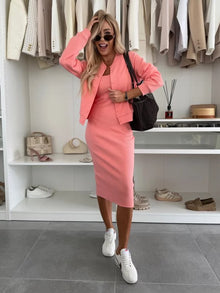 Damen Sommer Zweiteiliger Set Midikleid in Rosa