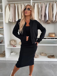 Damen Sommer Zweiteiliger Set Midikleid in Schwarz