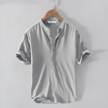 Henley Shirt Herren | Kurzarm mit Stehkragen in Grau