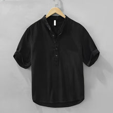 Henley Shirt Herren | Kurzarm mit Stehkragen in Schwarz
